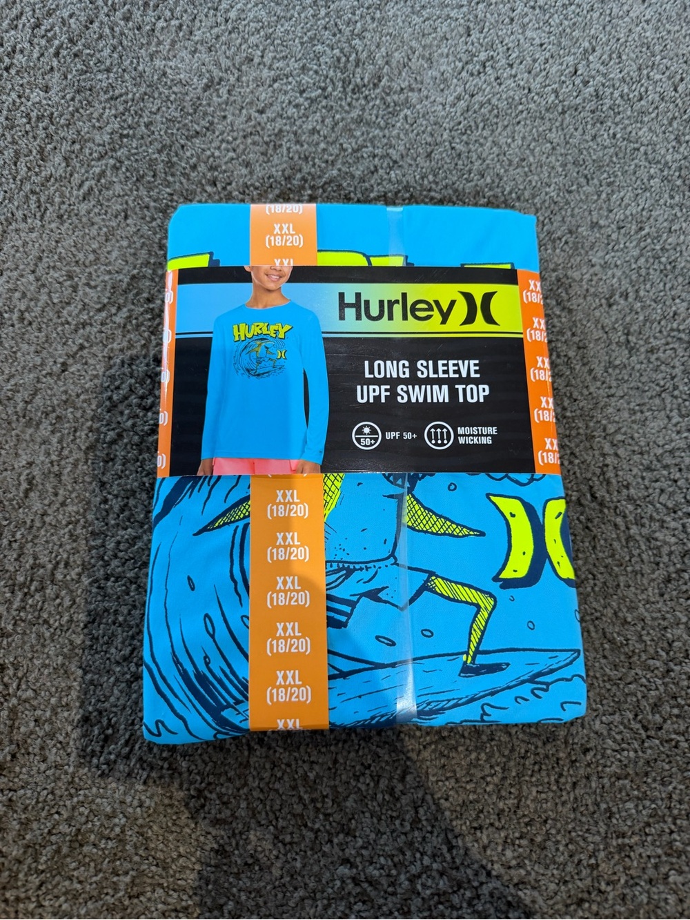Hurley Blue and Yellow Kids Long Sleeve Swim Top Sz 18/20